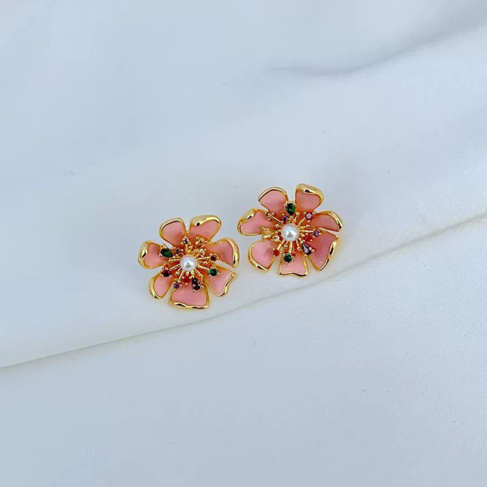 Kendra Scott Gold Plated Enamel Cherry Blossom and Peach Blossom Earrings